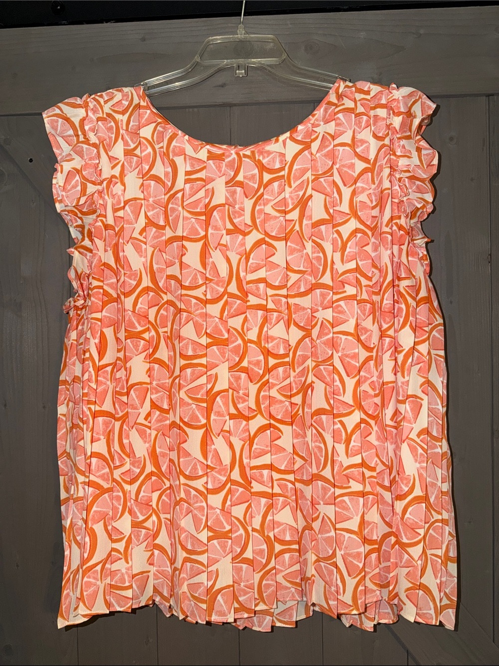 DR2 Coral & Peach Citrus Pleated Blouse